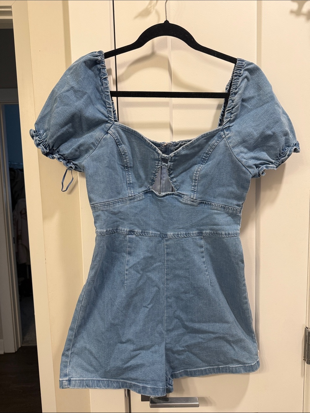 Windsor Light Blue Denim Puff-Sleeve Romper